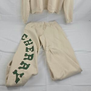 Cherry Los Angeles Sweatpants Mens Medium Cream Relaxed Fit Cali Ranch Wear 100%